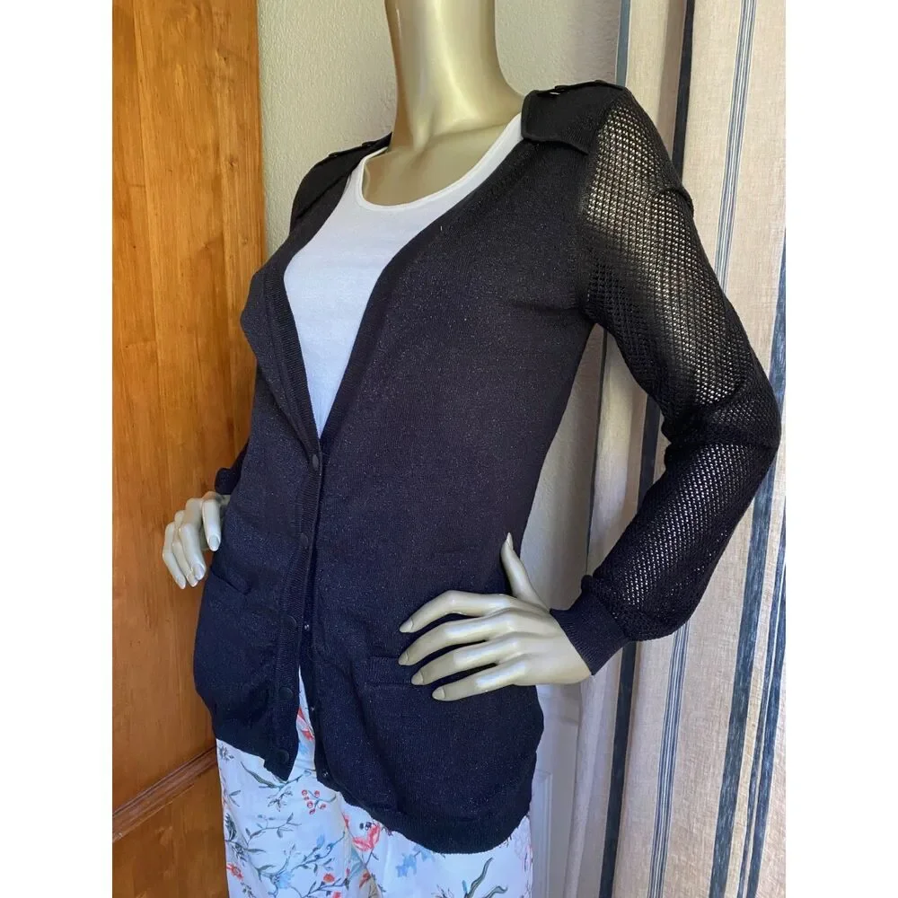 EUC Zac Posen for Target Black Sparkle Cardigan Mesh Sleeve L